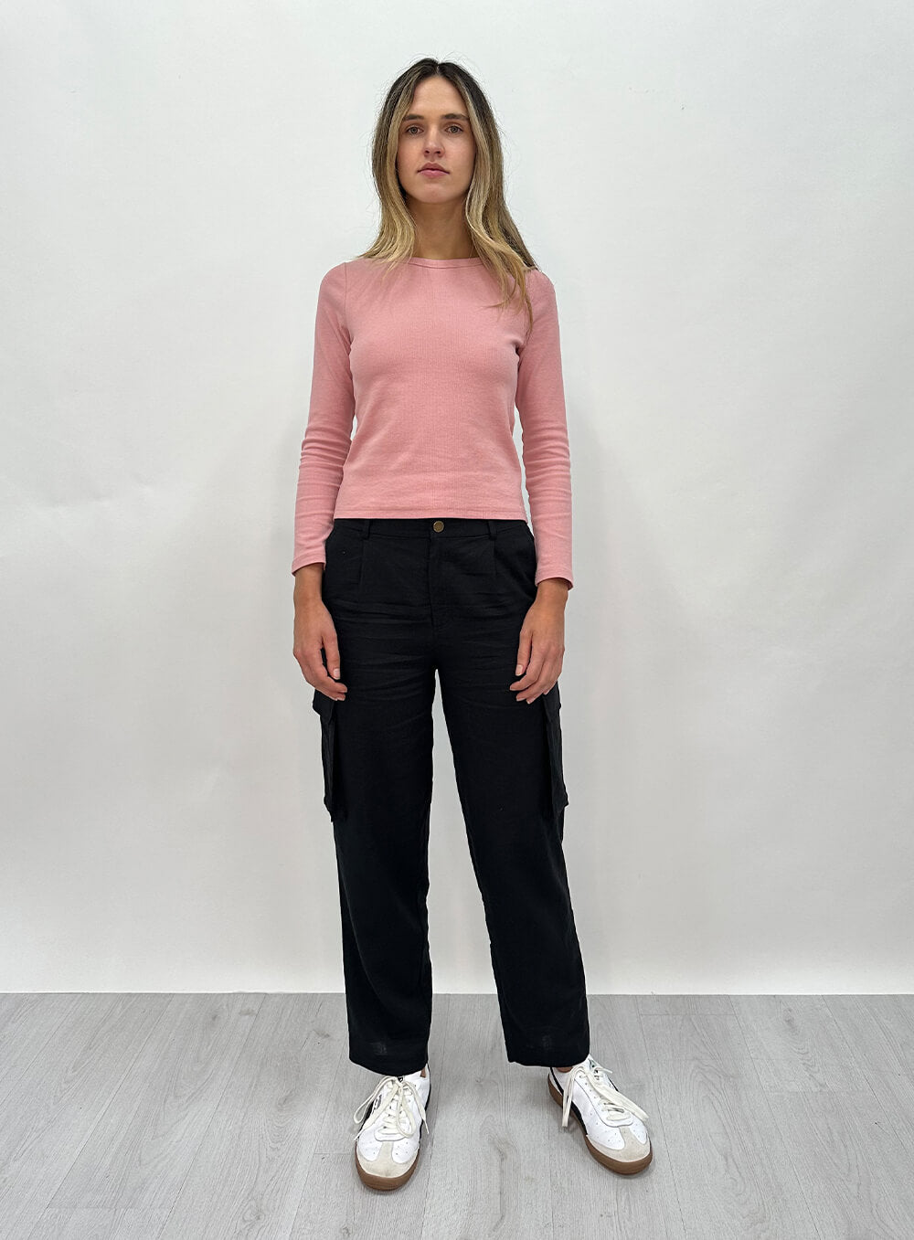 Lilith Long Sleeve Rib Top-ROSE