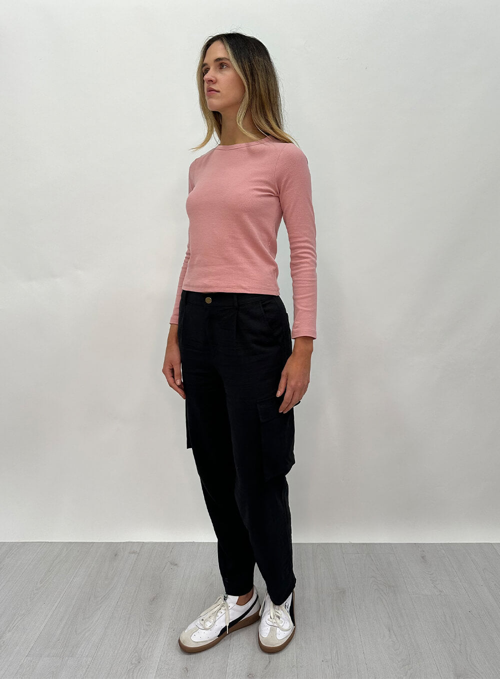 Lilith Long Sleeve Rib Top-ROSE