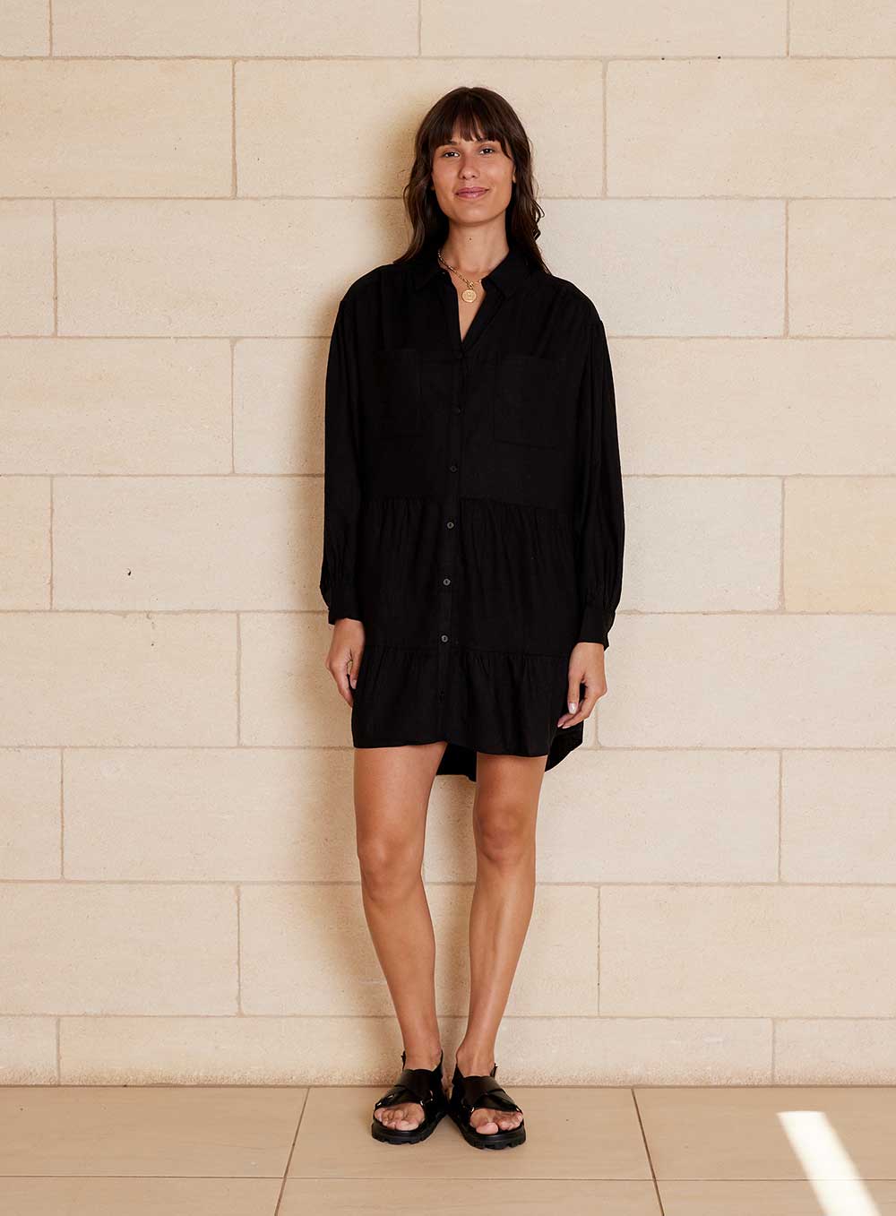 Luna Shirt Dress-Black