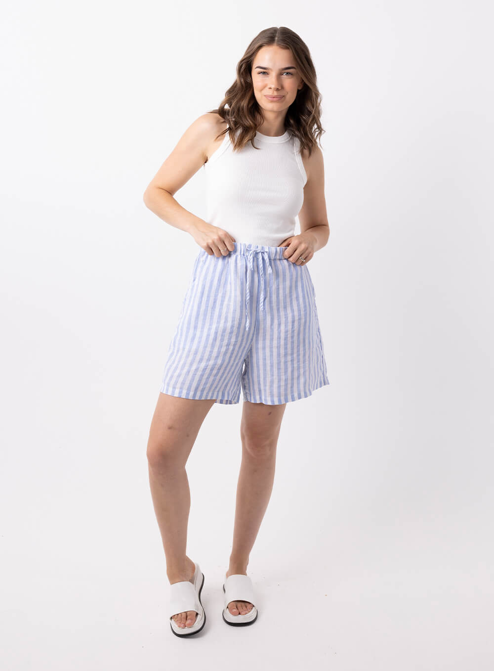 Abbi Stripe Linen Short-LIGHT BLUE
