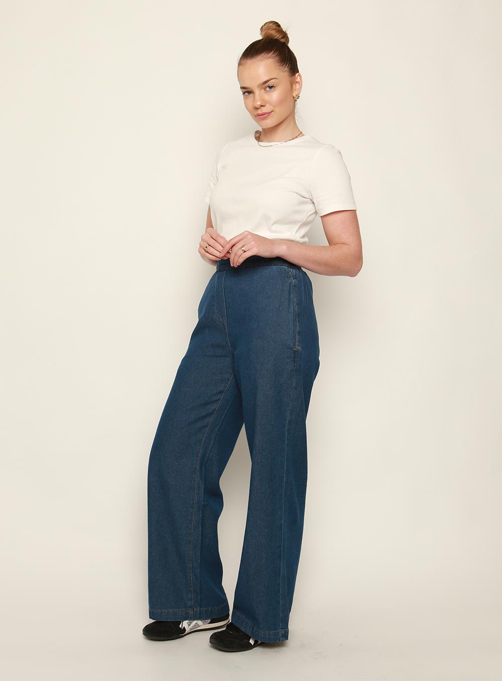 Adele Denim Pants-MID BLUE