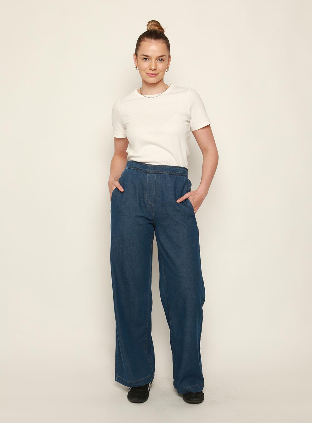 Adele Denim Pants-MID BLUE