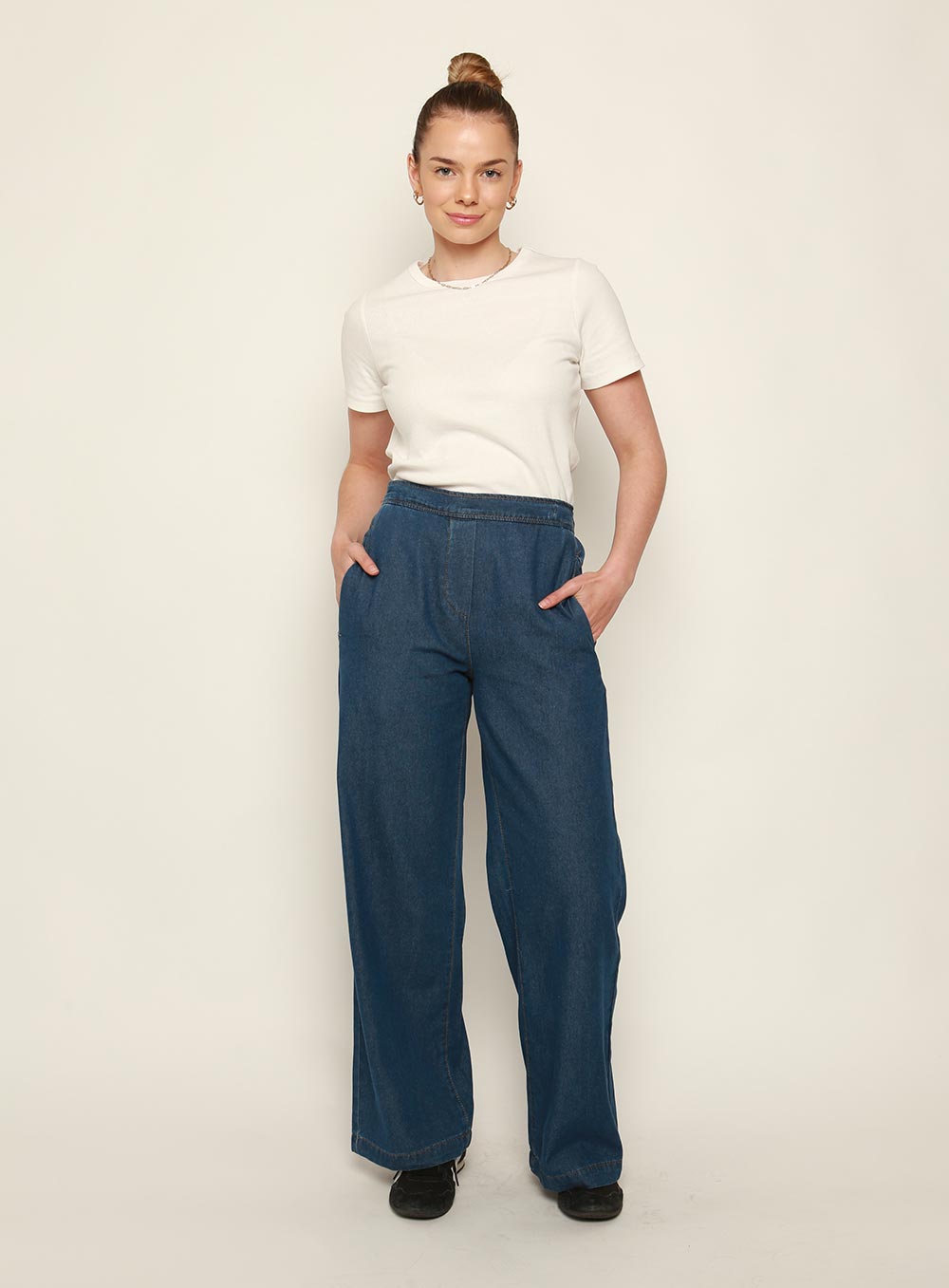 Adele Denim Pants-MID BLUE