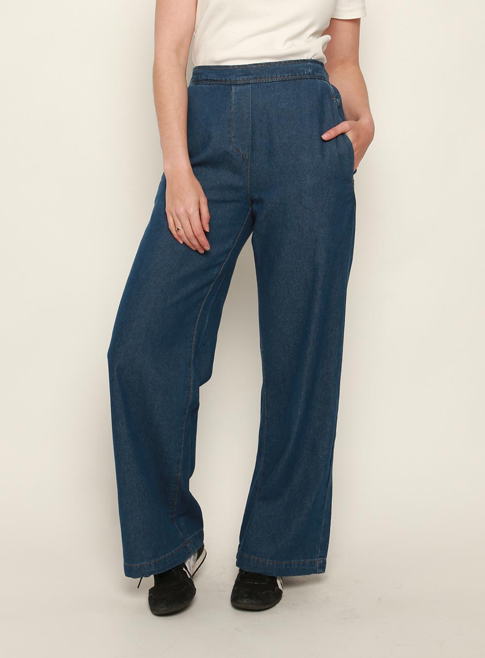 Adele Denim Pants-MID BLUE