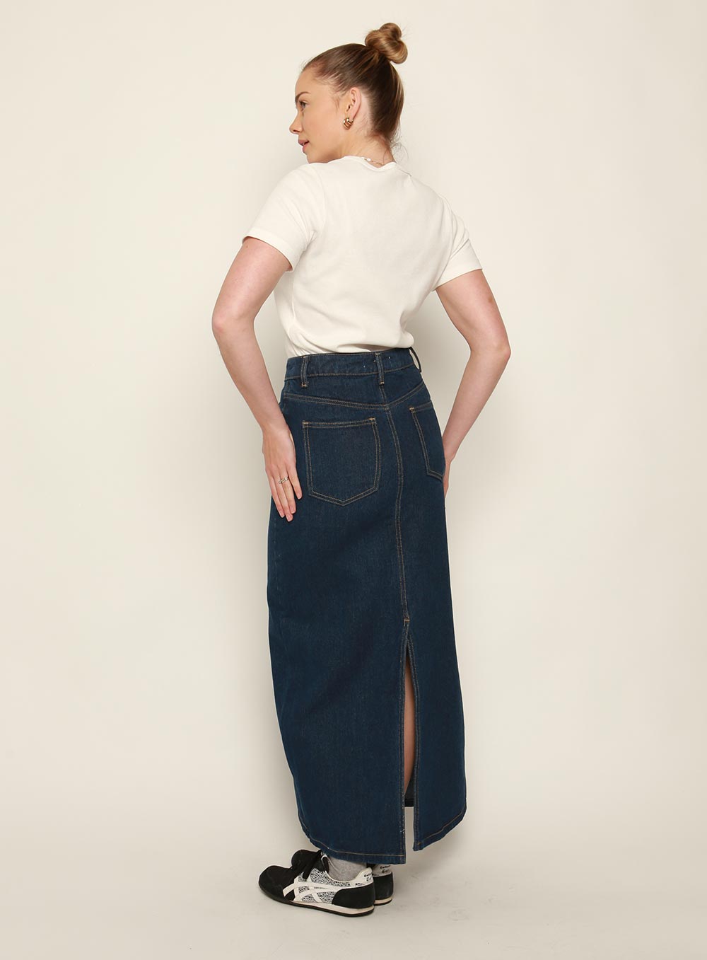 Adia Denim Midi Skirt-DARK BLUE