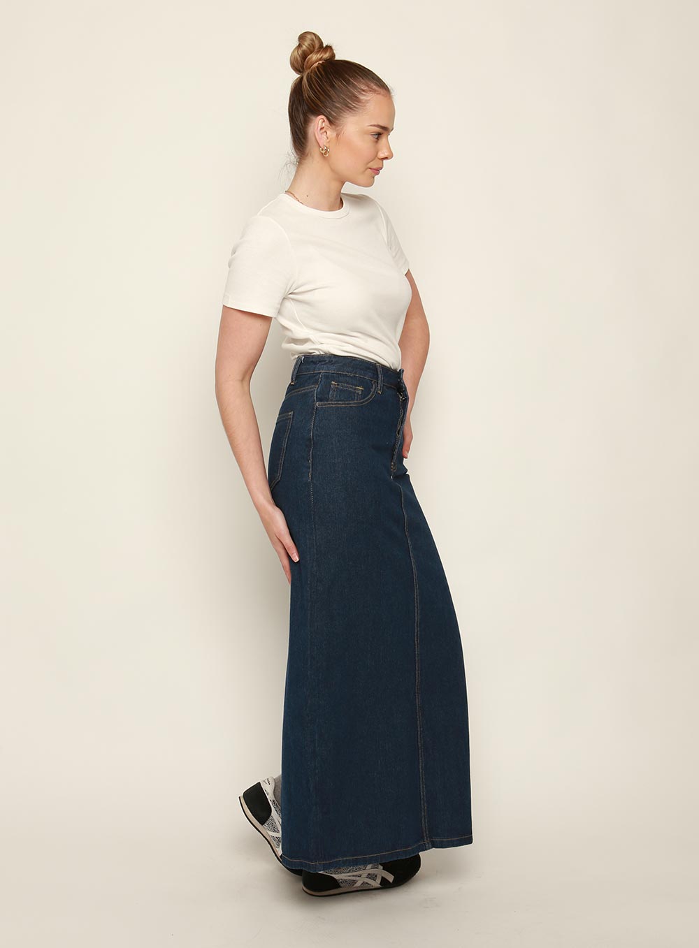 Adia Denim Midi Skirt-DARK BLUE