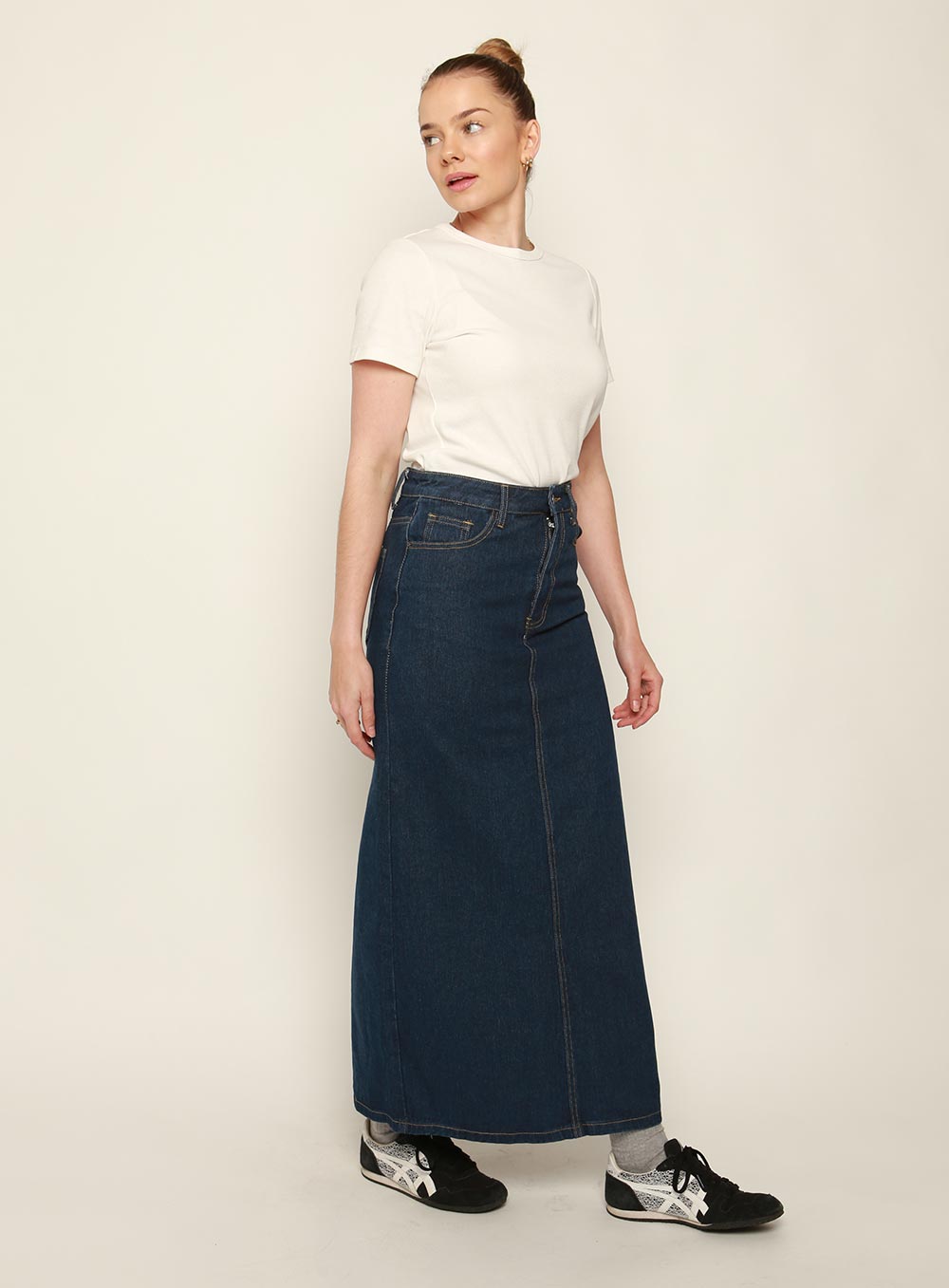 Adia Denim Midi Skirt-DARK BLUE