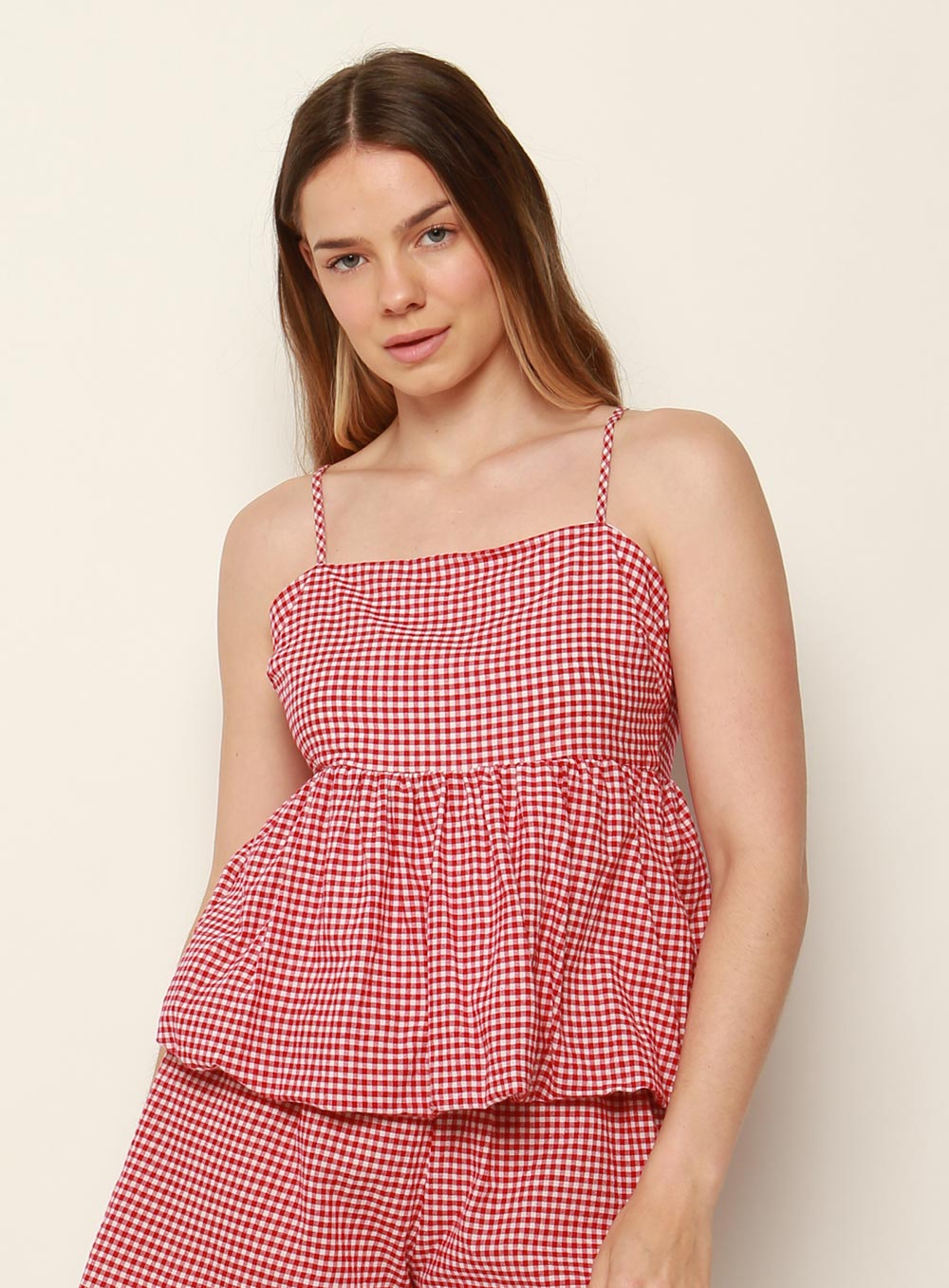 Alice Gingham Set Top-RED