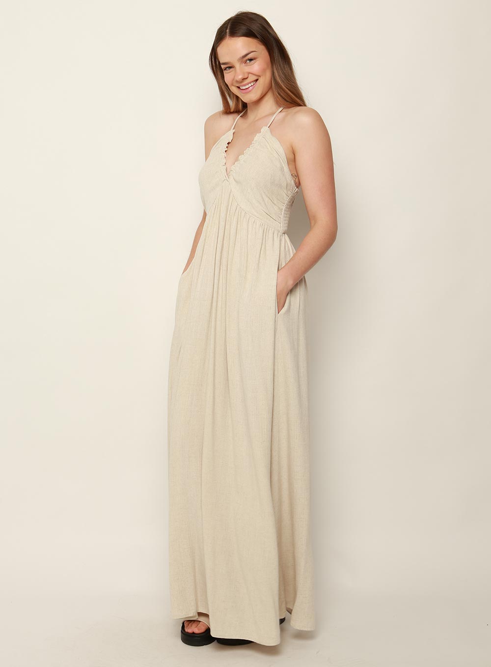 Amare Halter Midi Dress-NATURAL