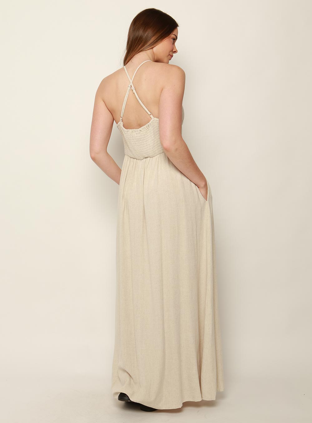 Amare Halter Midi Dress-NATURAL