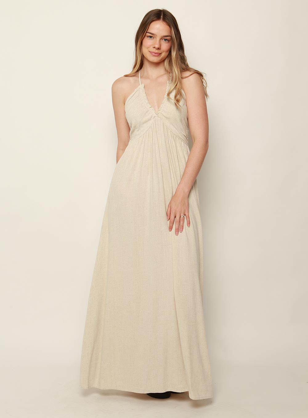 Amare Halter Midi Dress-NATURAL