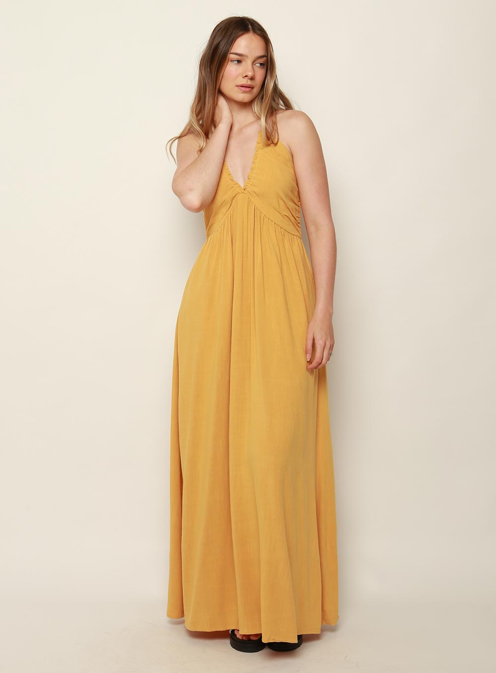 Amare Halter Midi Dress-YELLOW