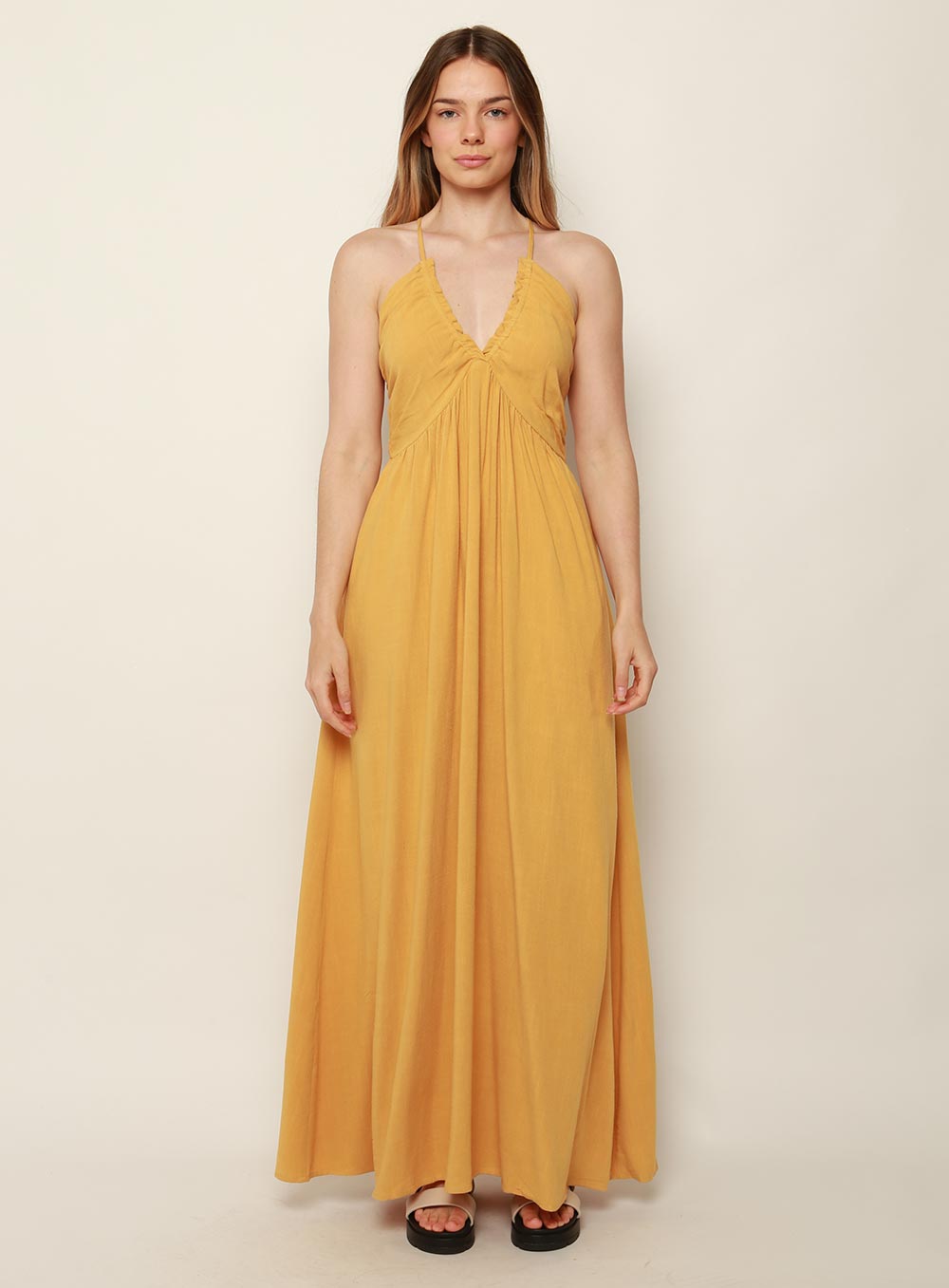 Amare Halter Midi Dress-YELLOW