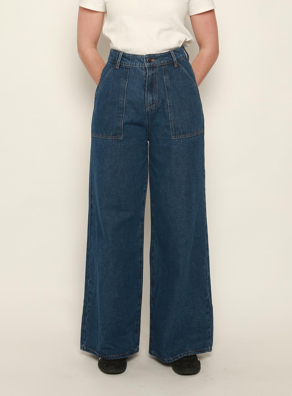 Ariel Patch pocket Jeans-MID BLUE