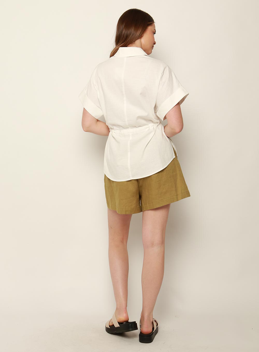 Ariel Short Sleeve Shirt With Tie-White