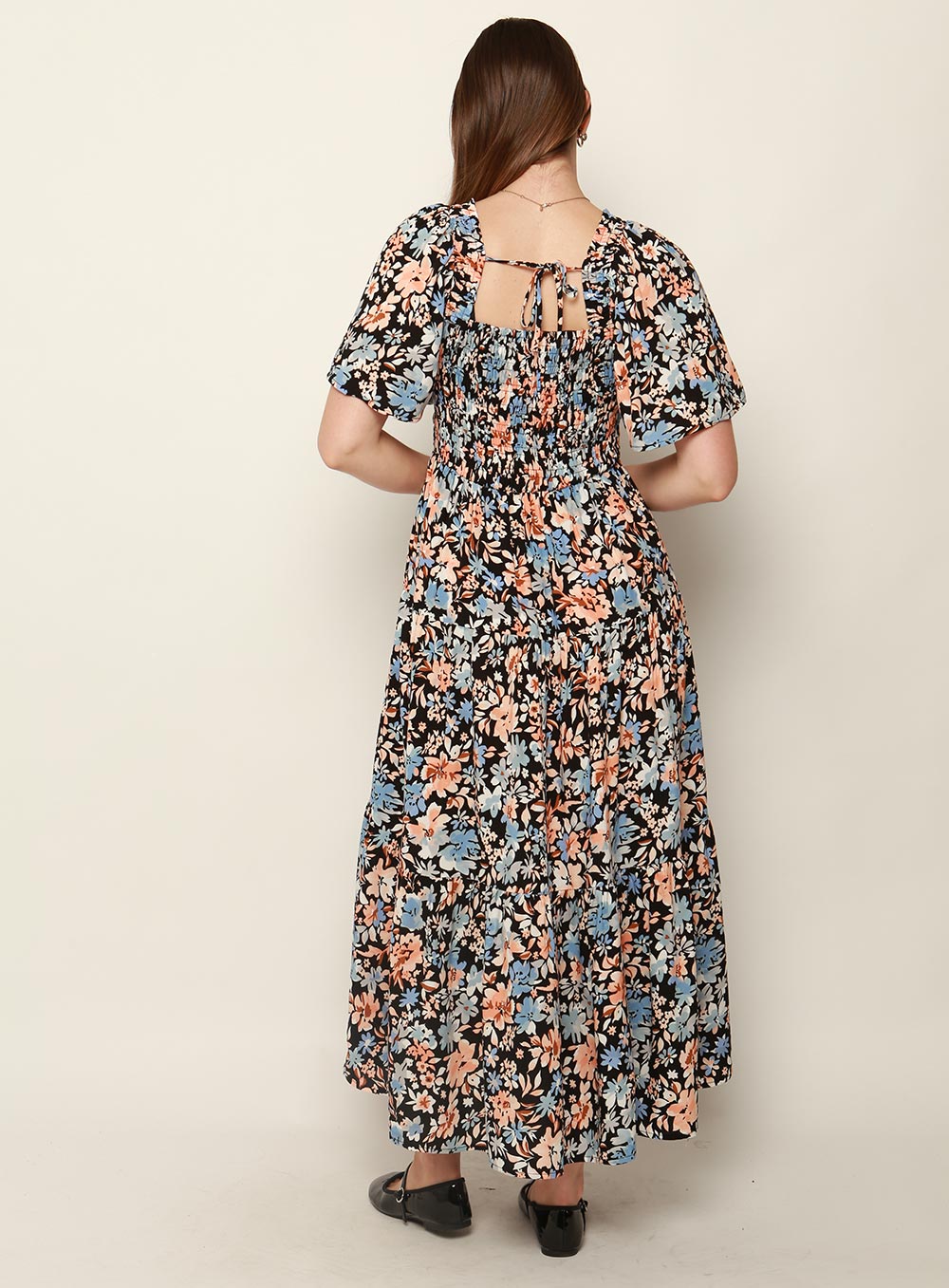 Avril Shirred Maxi Dress-NAVY