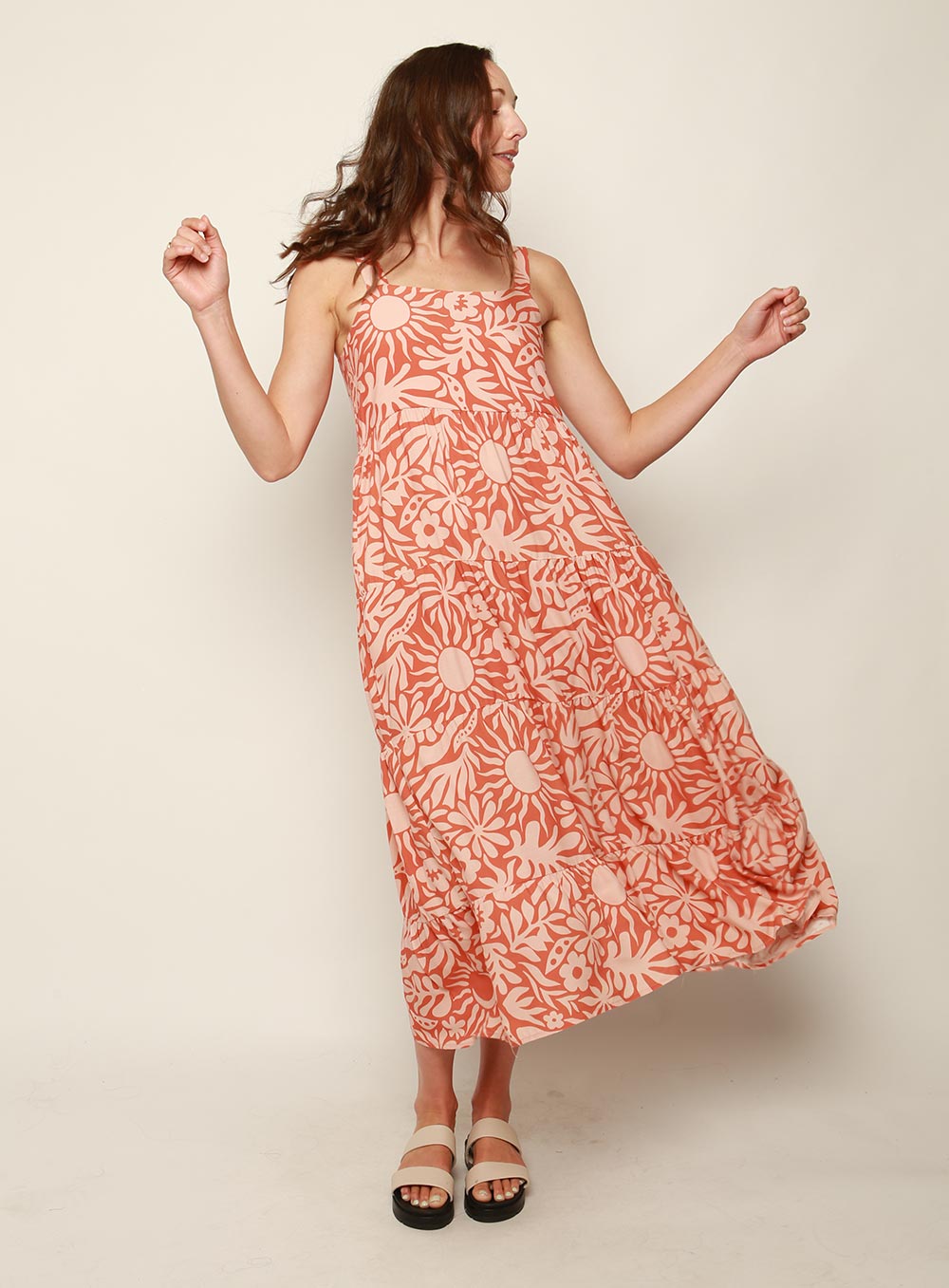 Bora Tiered Midi Dress-TAN