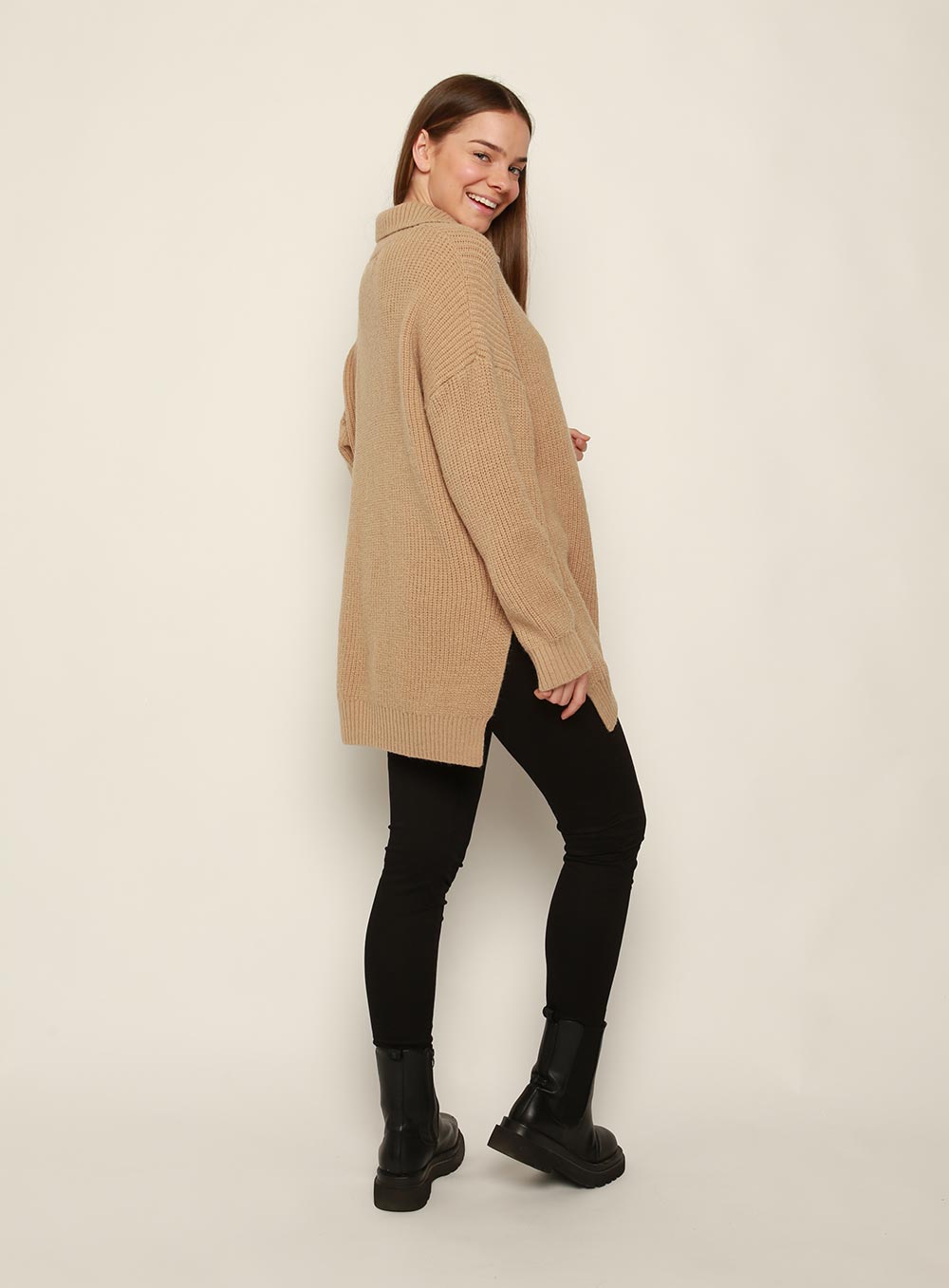 Bounty Wool Zip Knit-TAN