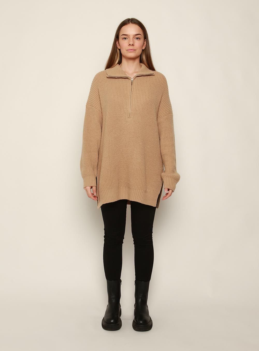 Bounty Wool Zip Knit-TAN