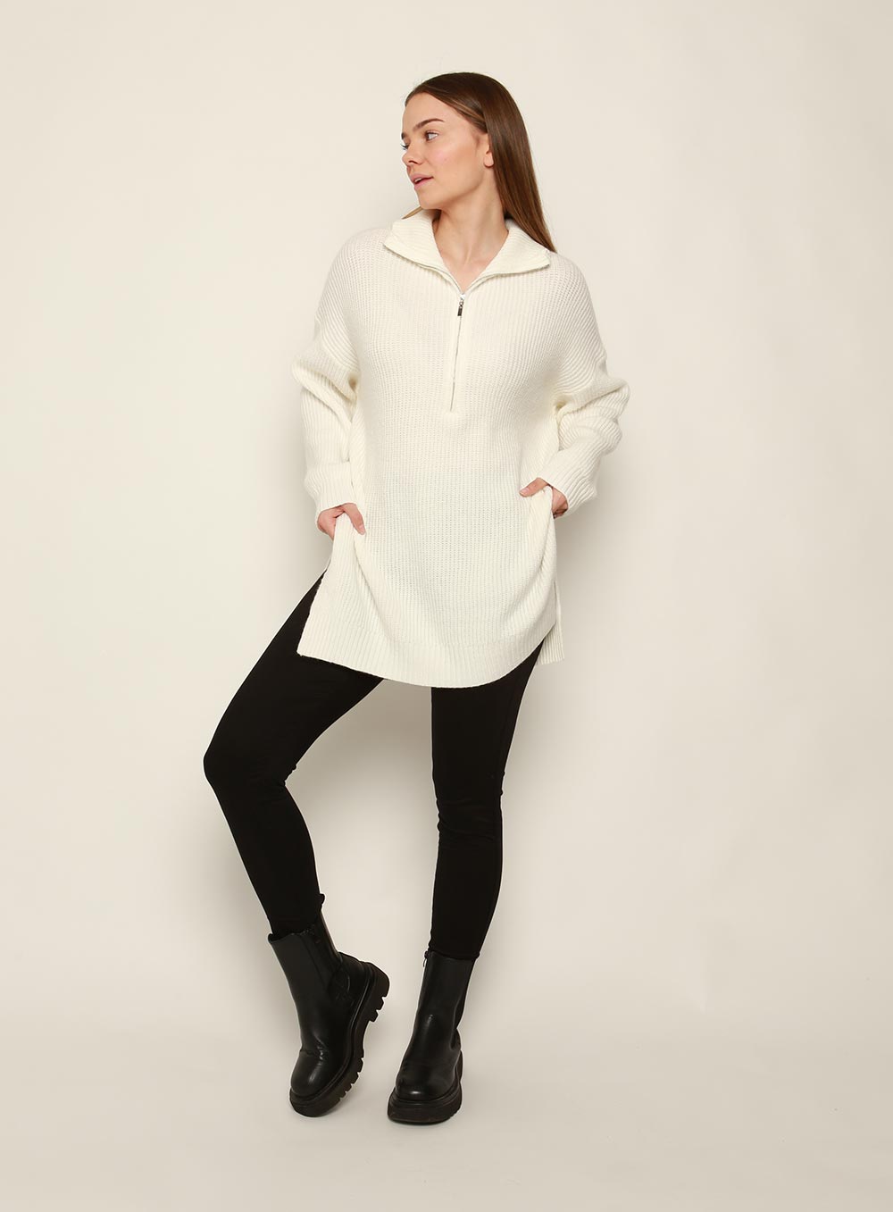 Bounty Wool Zip Knit-White