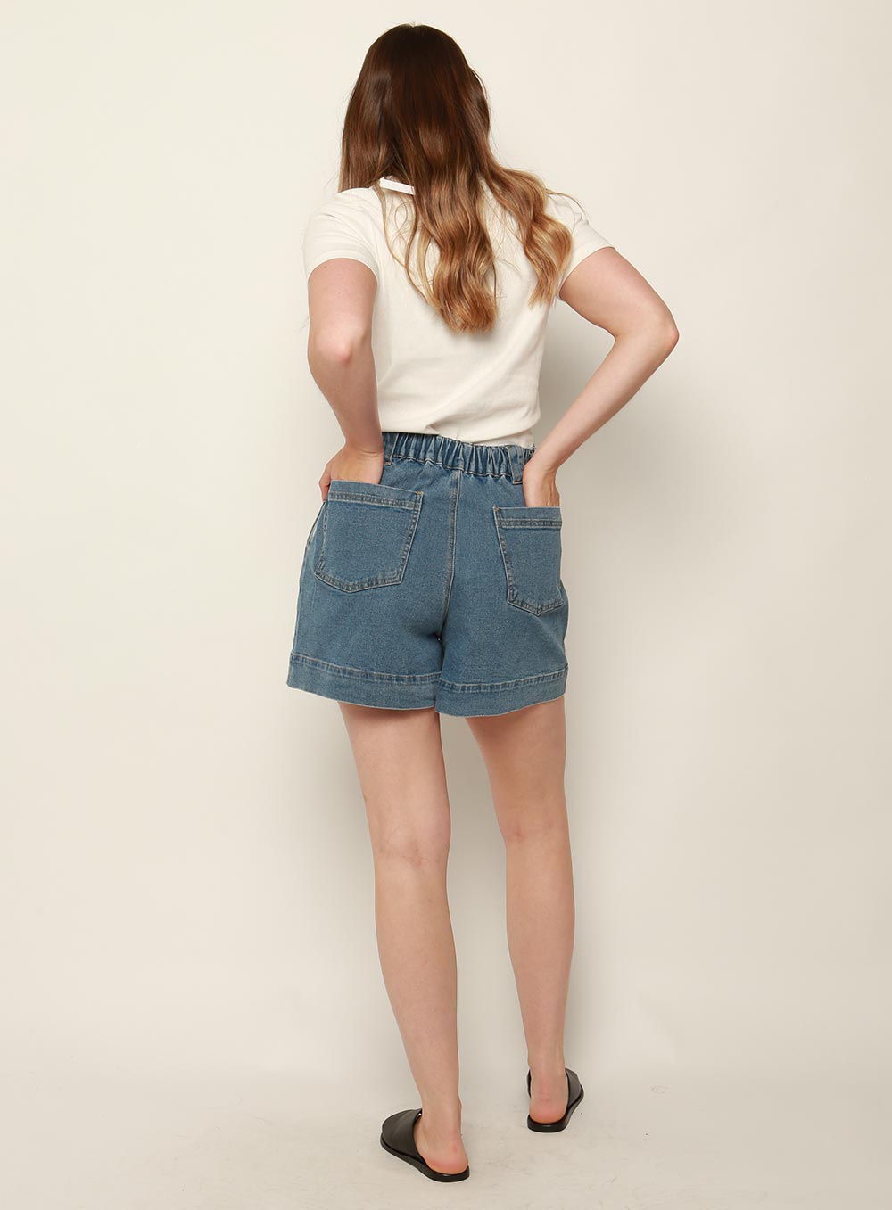 Collide Wide Leg Denim Short-MID BLUE