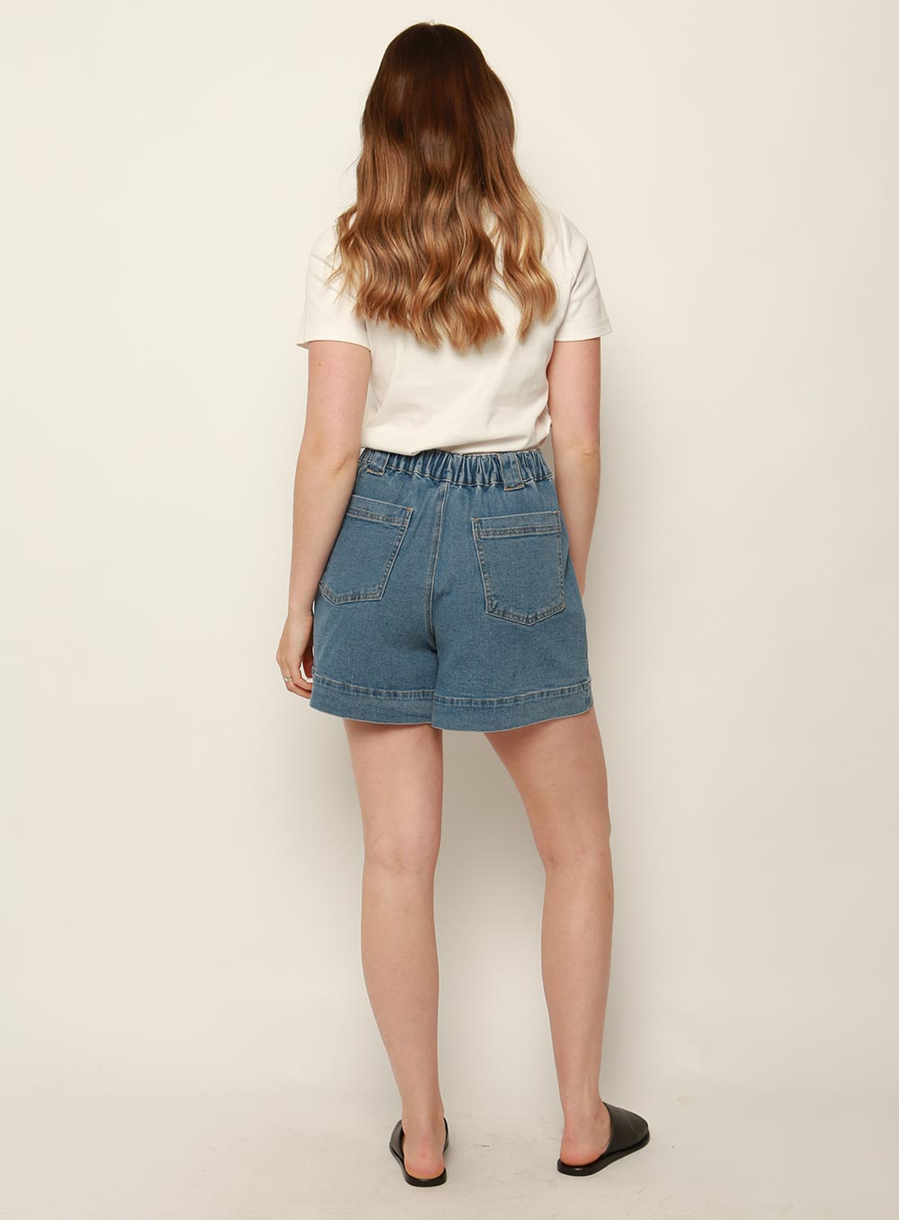 Collide Wide Leg Denim Short-MID BLUE