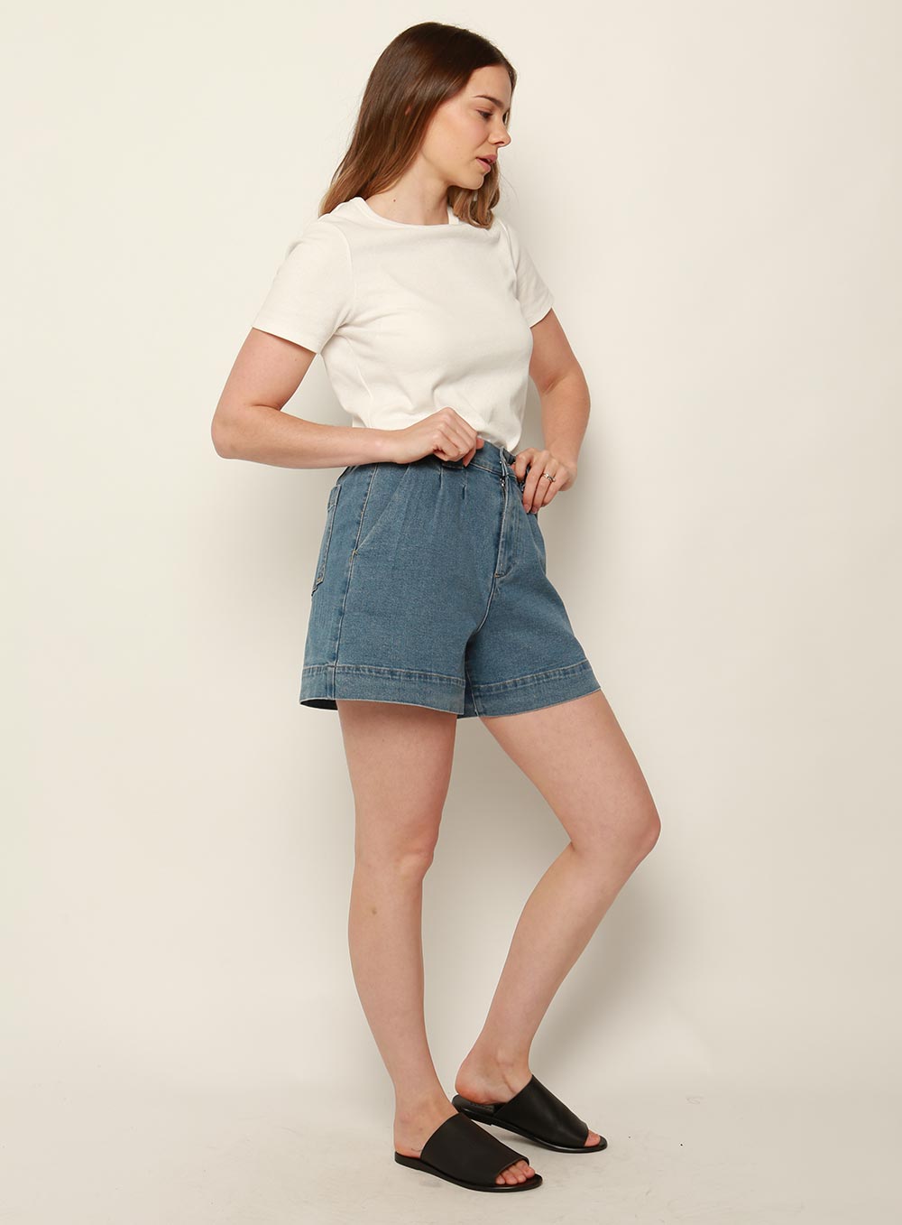 Collide Wide Leg Denim Short-MID BLUE