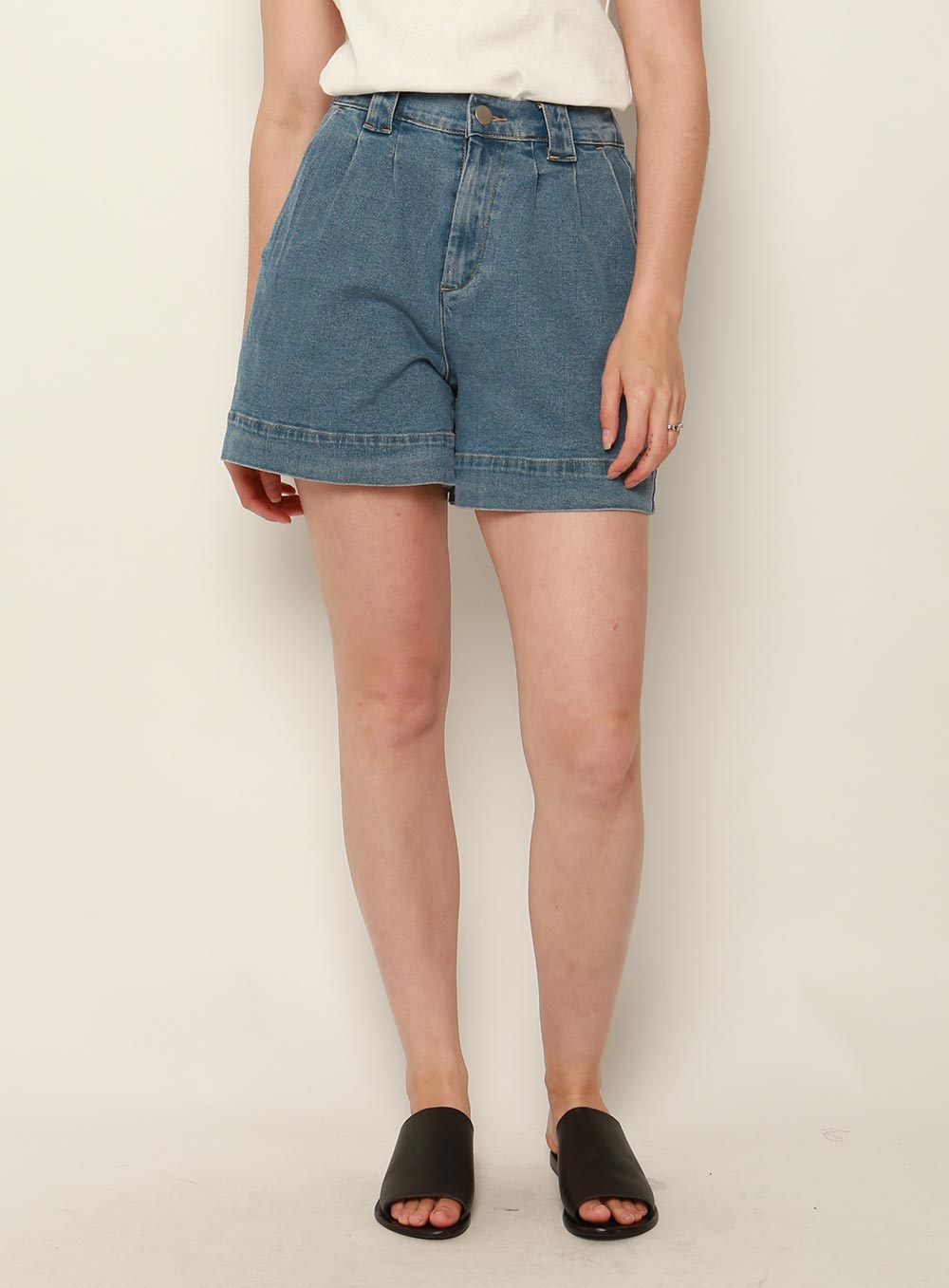 Collide Wide Leg Denim Short-MID BLUE