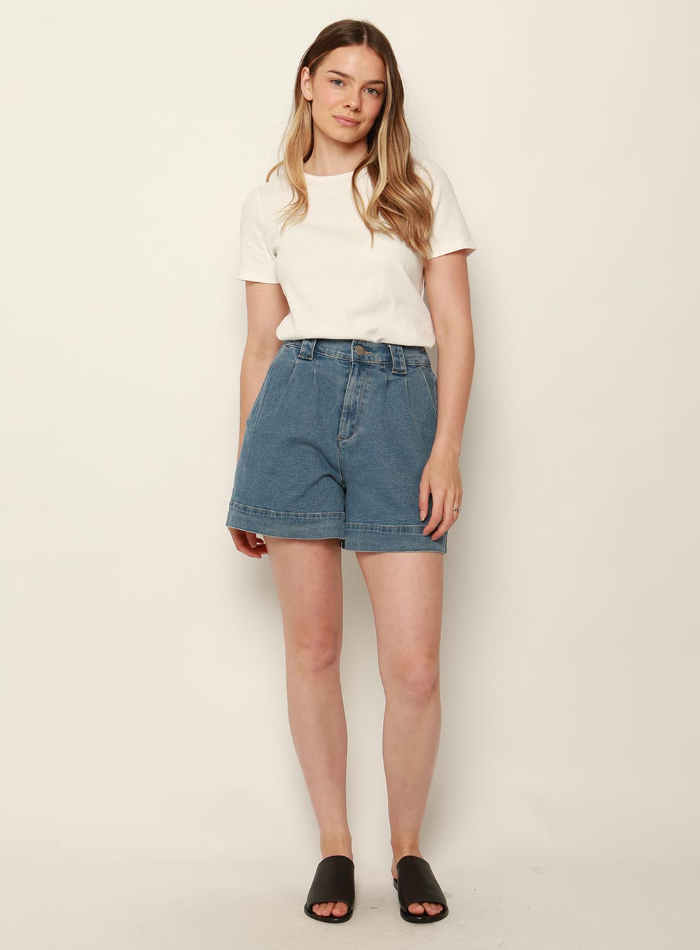 Collide Wide Leg Denim Short-MID BLUE