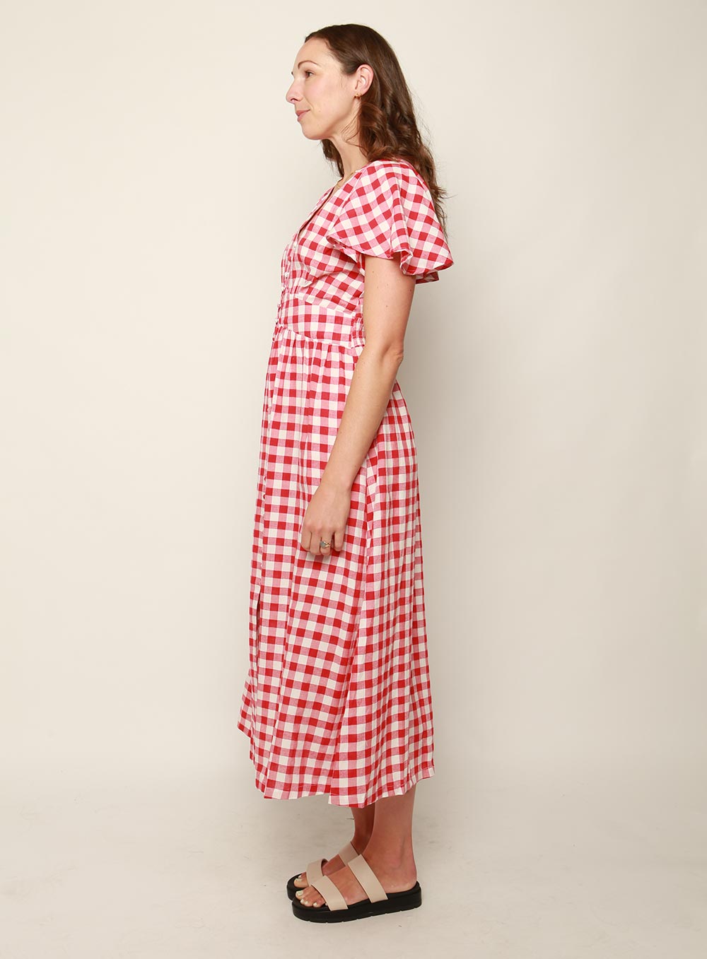 Connie Gingham Midi Dress-RED