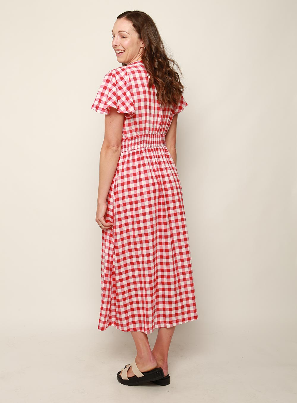 Connie Gingham Midi Dress-RED