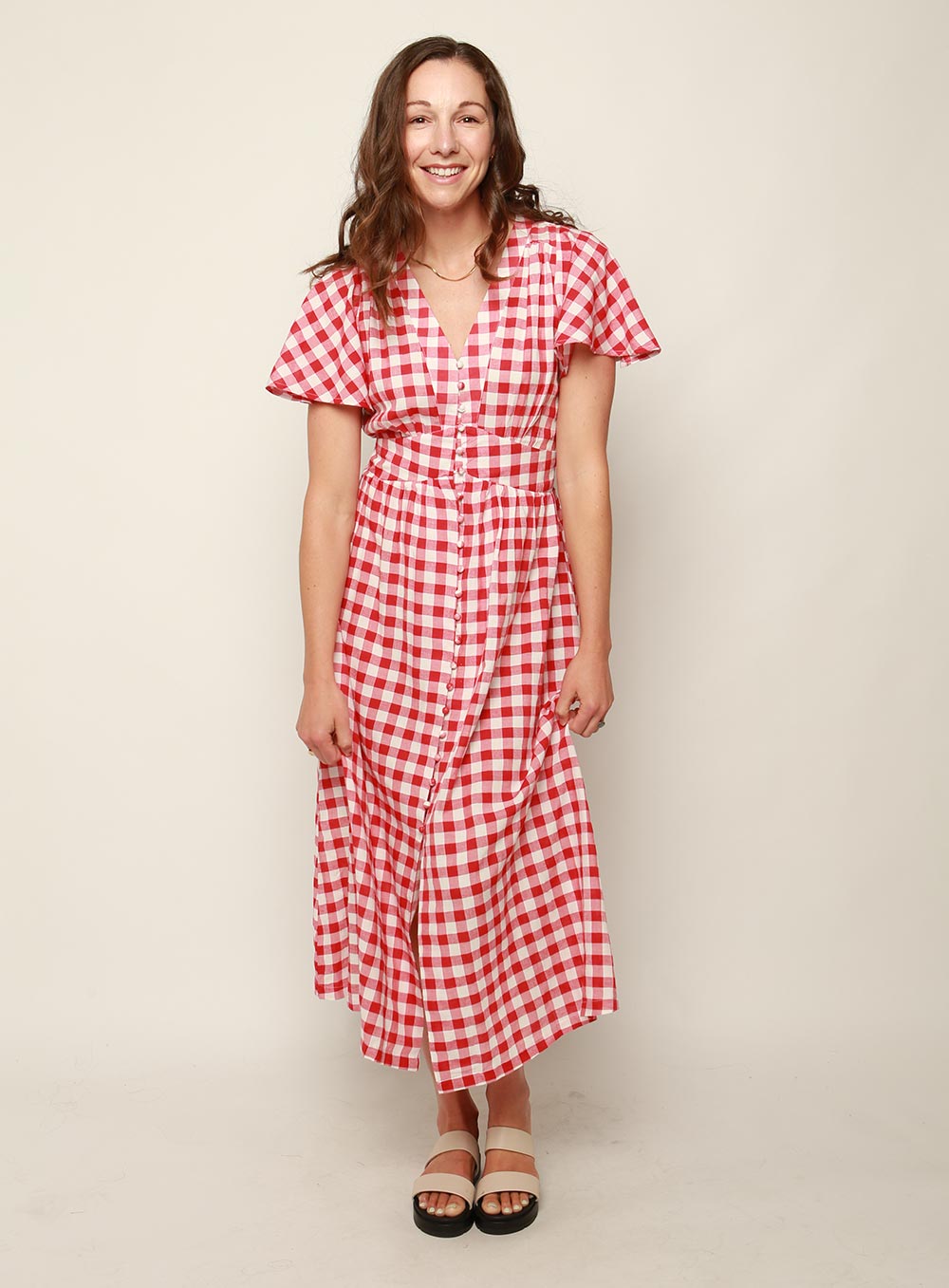 Connie Gingham Midi Dress-RED