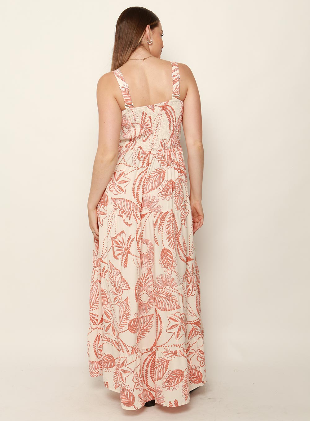 Dandi Shirred Strap Maxi Dress-TAN