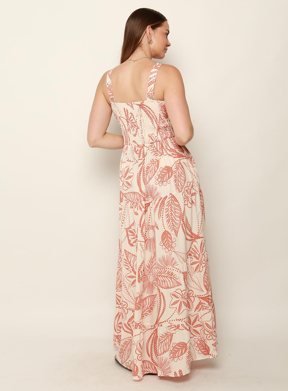 Dandi Shirred Strap Maxi Dress-TAN