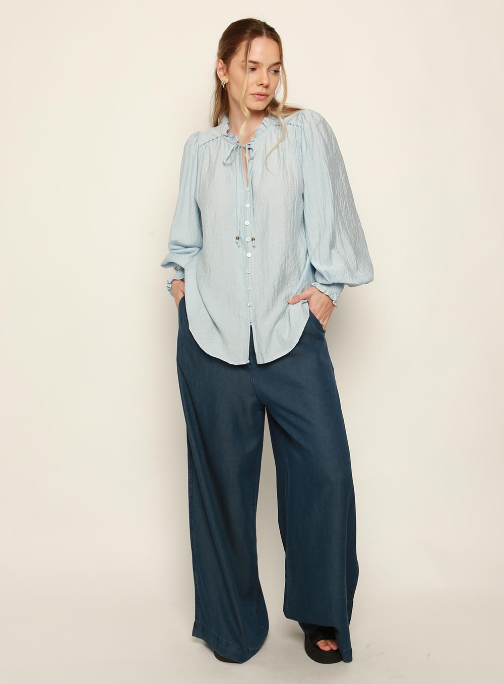 Demi Long Sleeve Blouse-BLUE