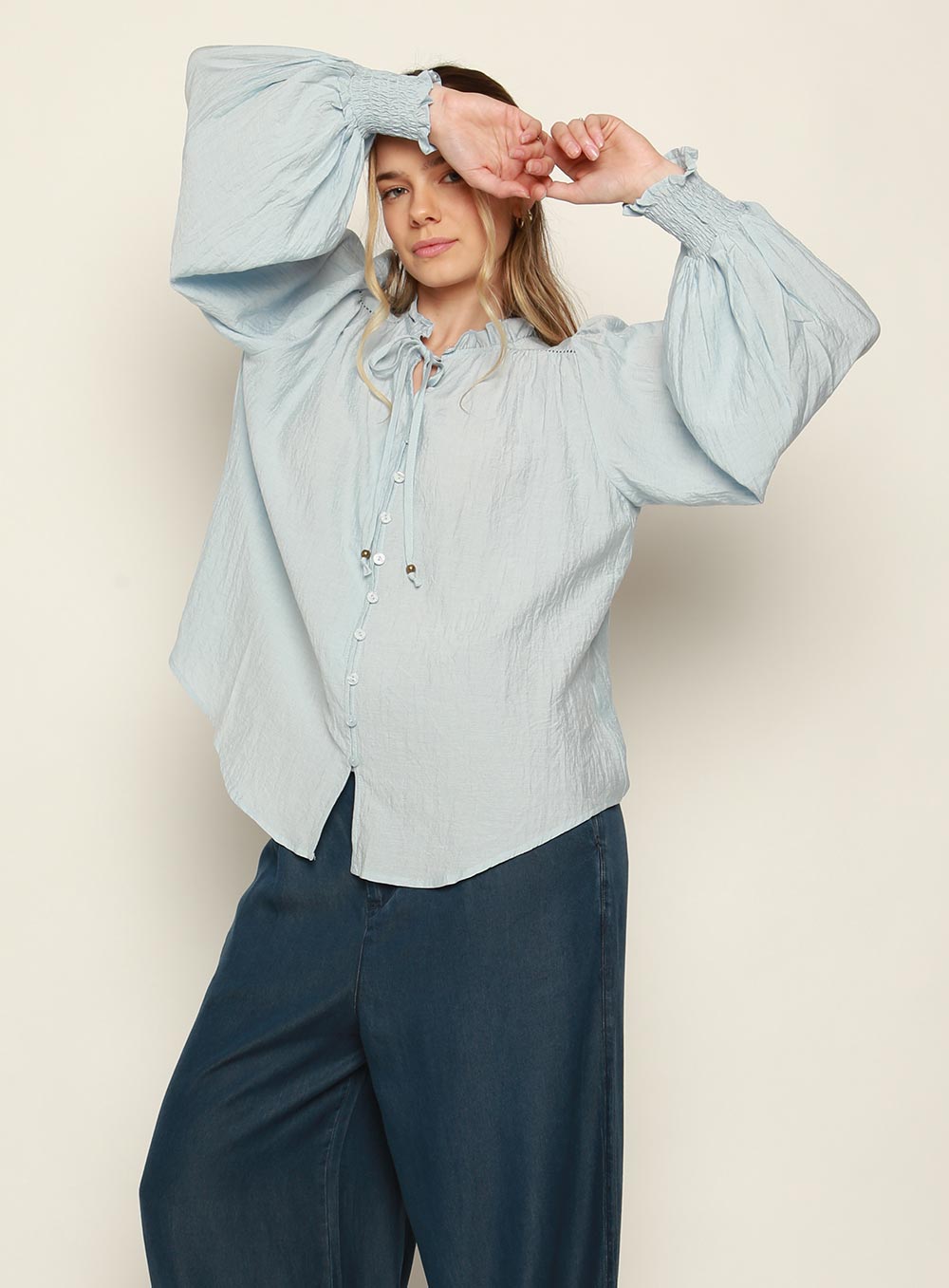 Demi Long Sleeve Blouse-BLUE