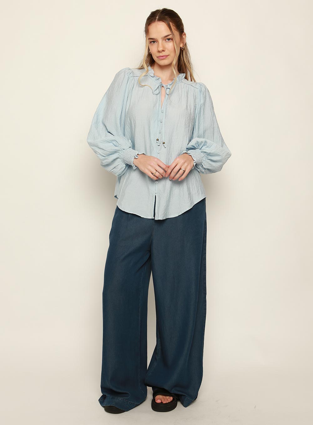 Demi Long Sleeve Blouse-BLUE