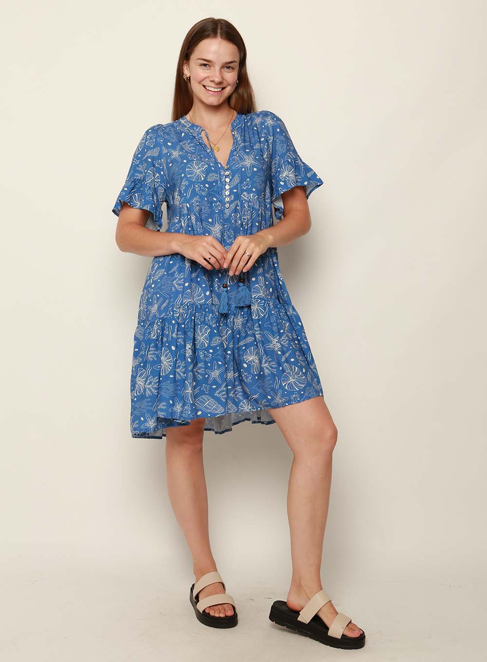 Eloise Knee Length Dress-BLUE