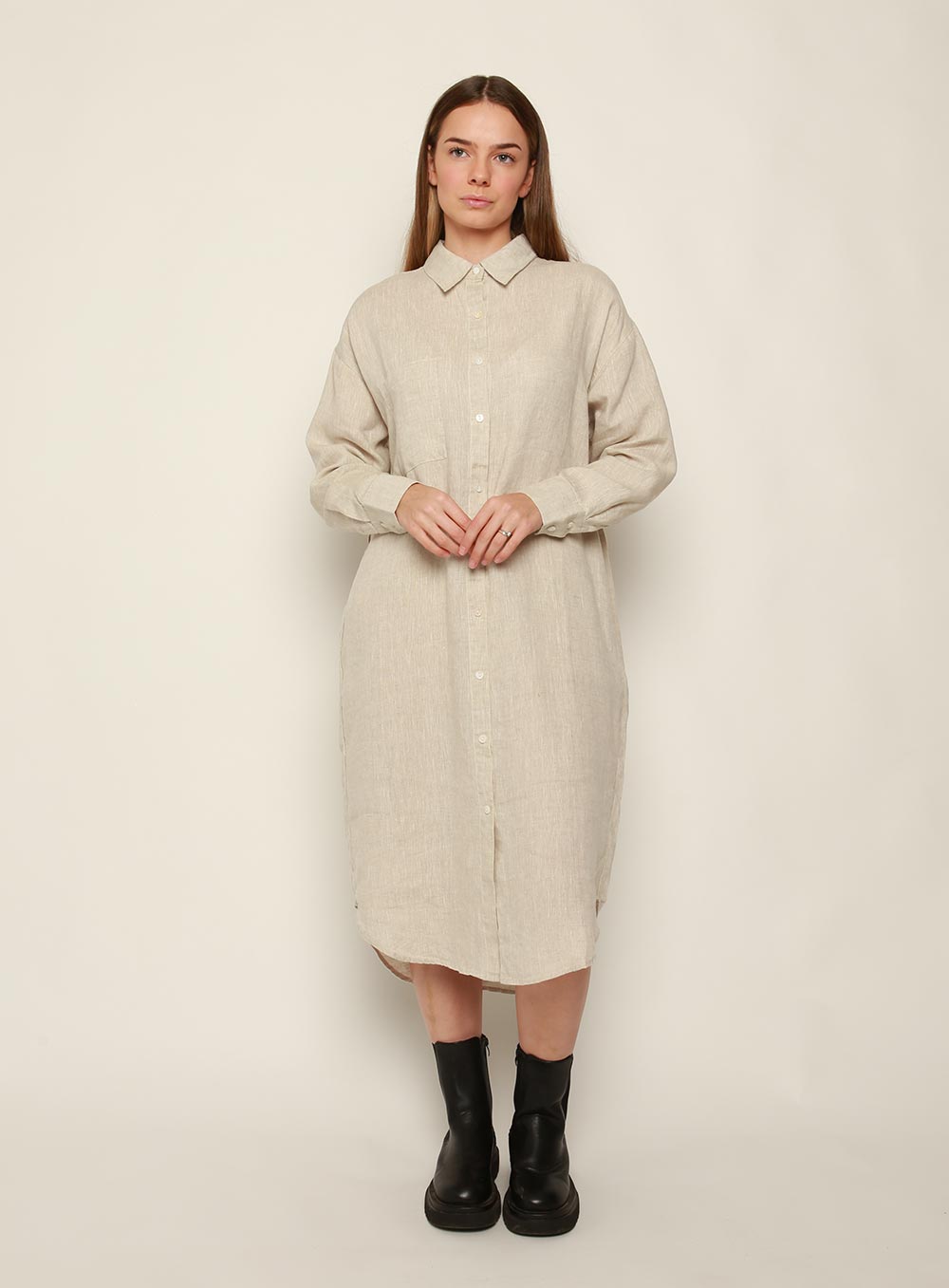 Fiona Midi Linen Dress-OATMEAL