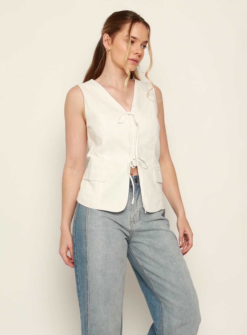 Fleur Tie Top-White