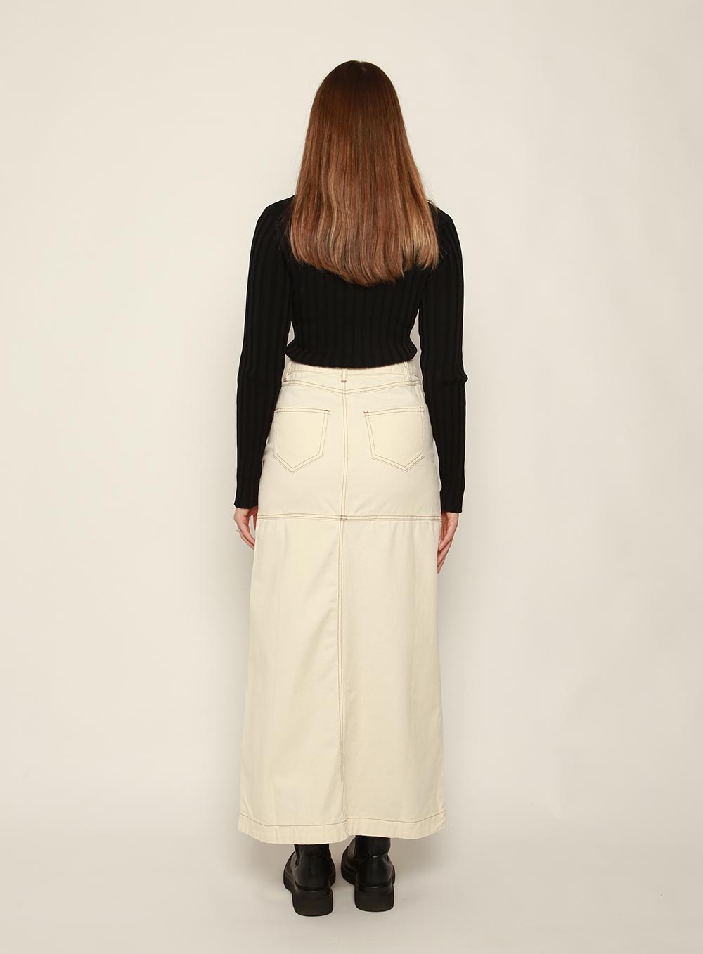 Flora Midi Denim Skirt-IVORY