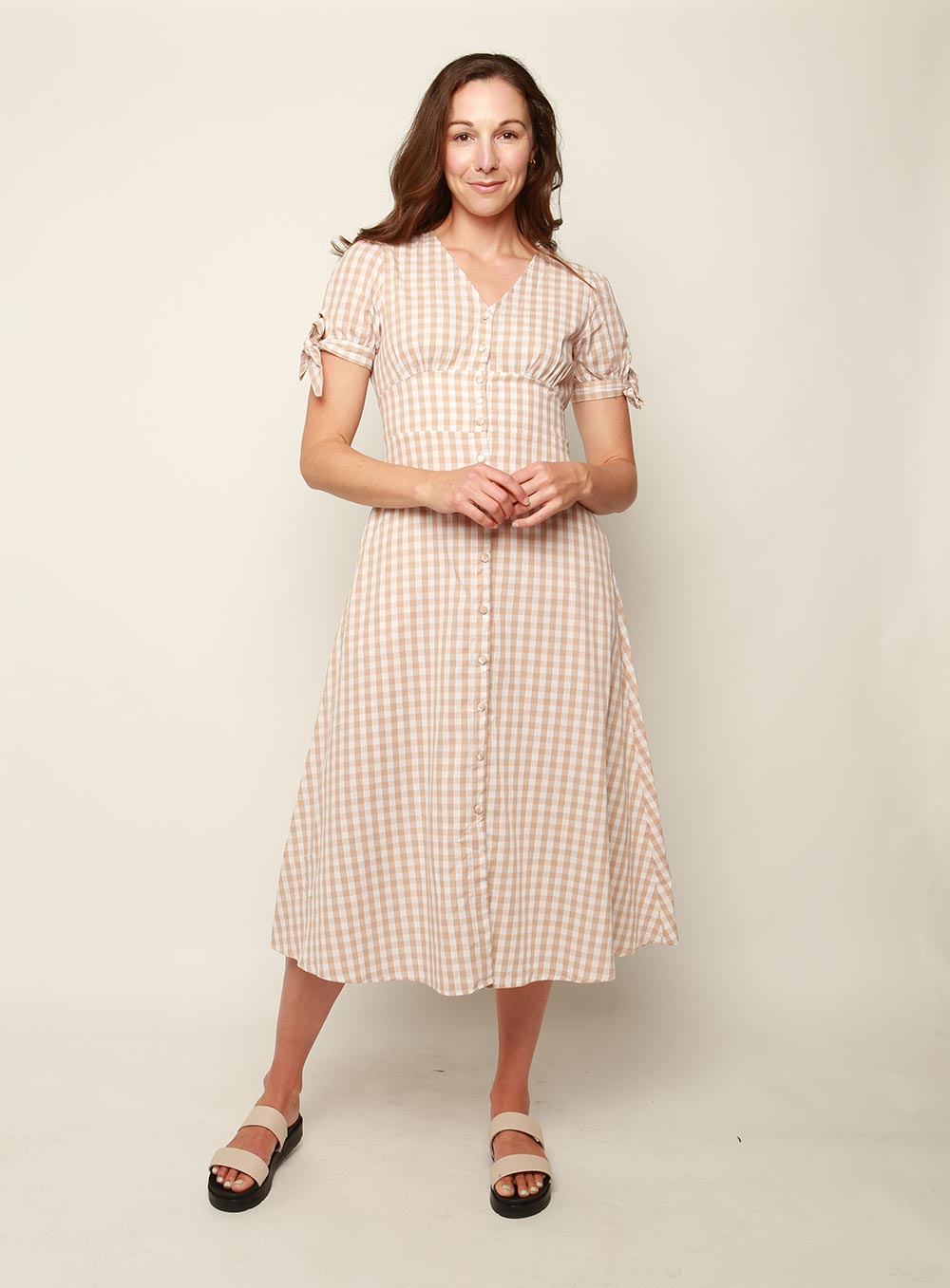 Florence Gingham Dress-LATTE