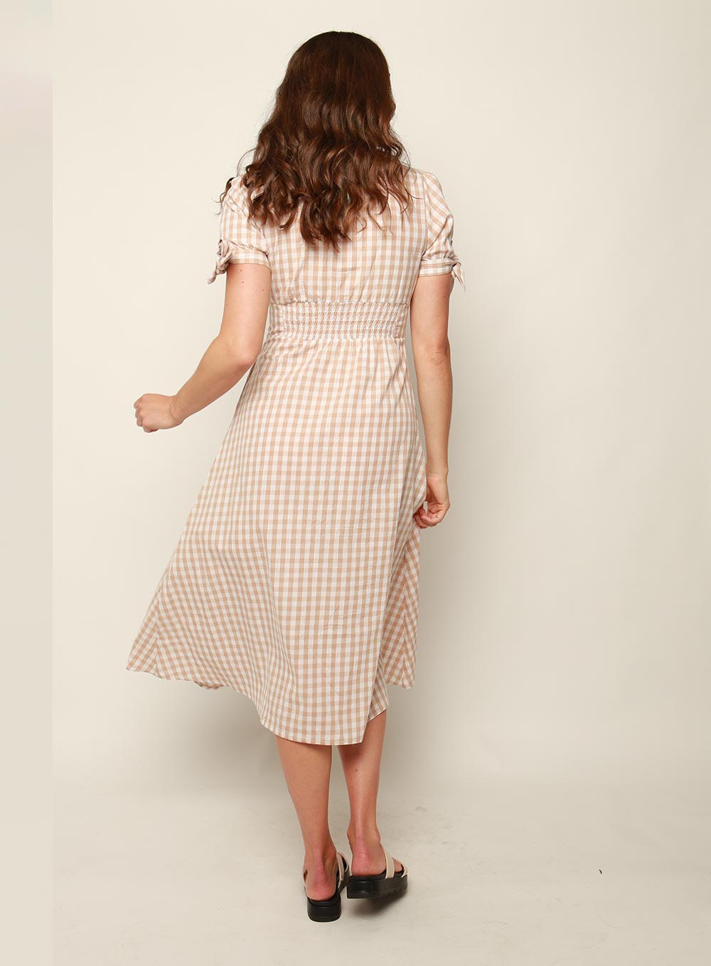 Florence Gingham Dress-LATTE