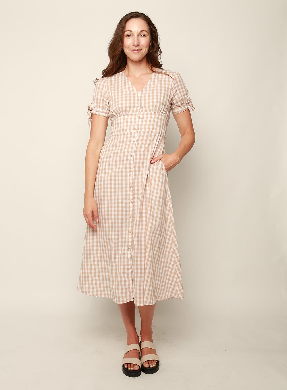 Florence Gingham Dress-LATTE