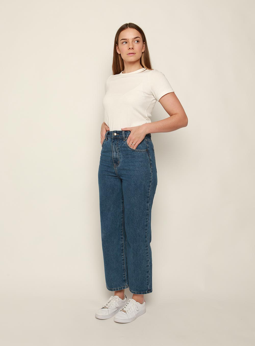 Grace High Rise Straight Crop Jean-DARK BLUE