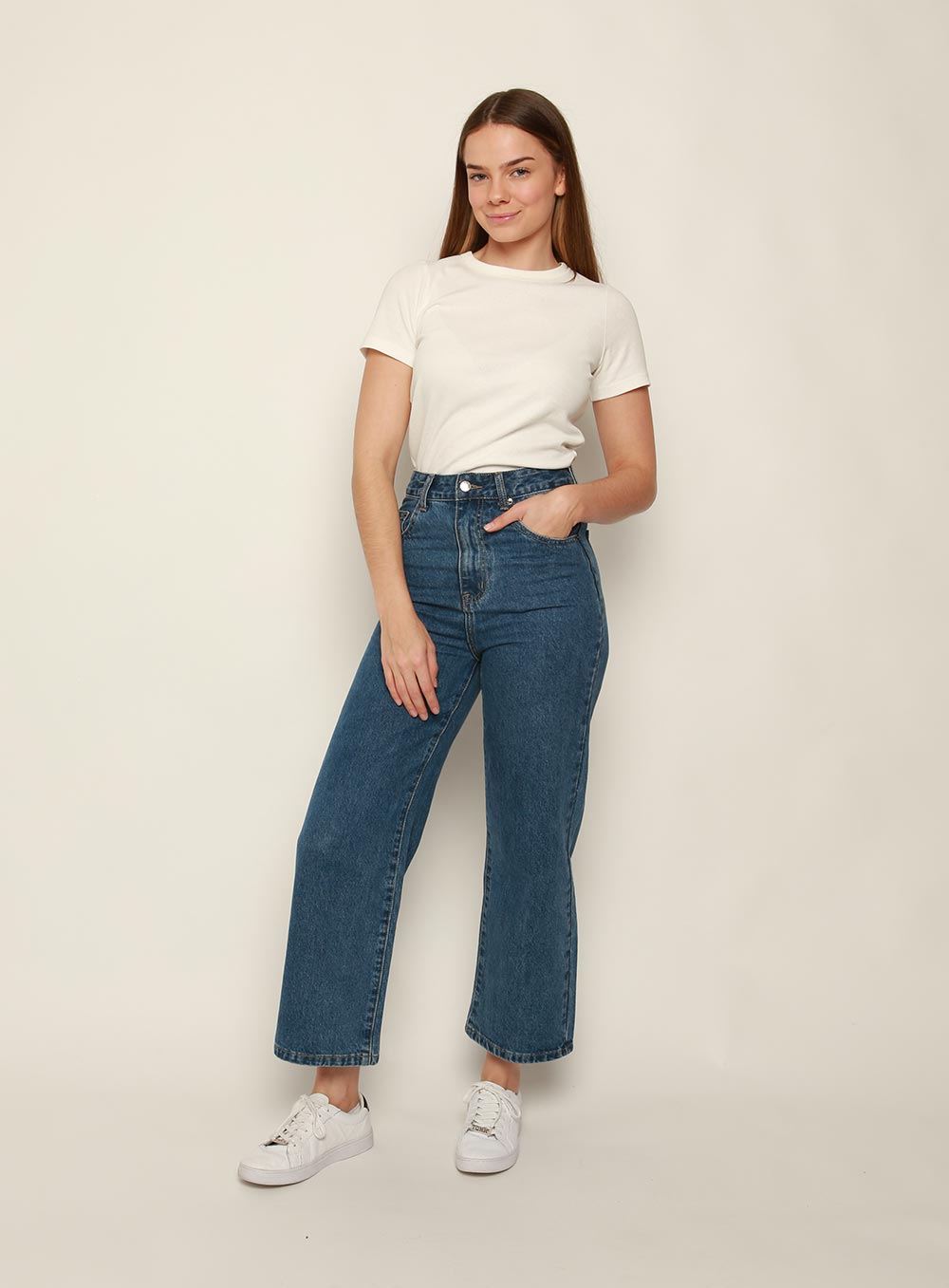 Grace High Rise Straight Crop Jean-DARK BLUE