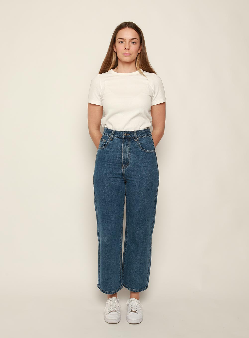 Grace High Rise Straight Crop Jean-DARK BLUE