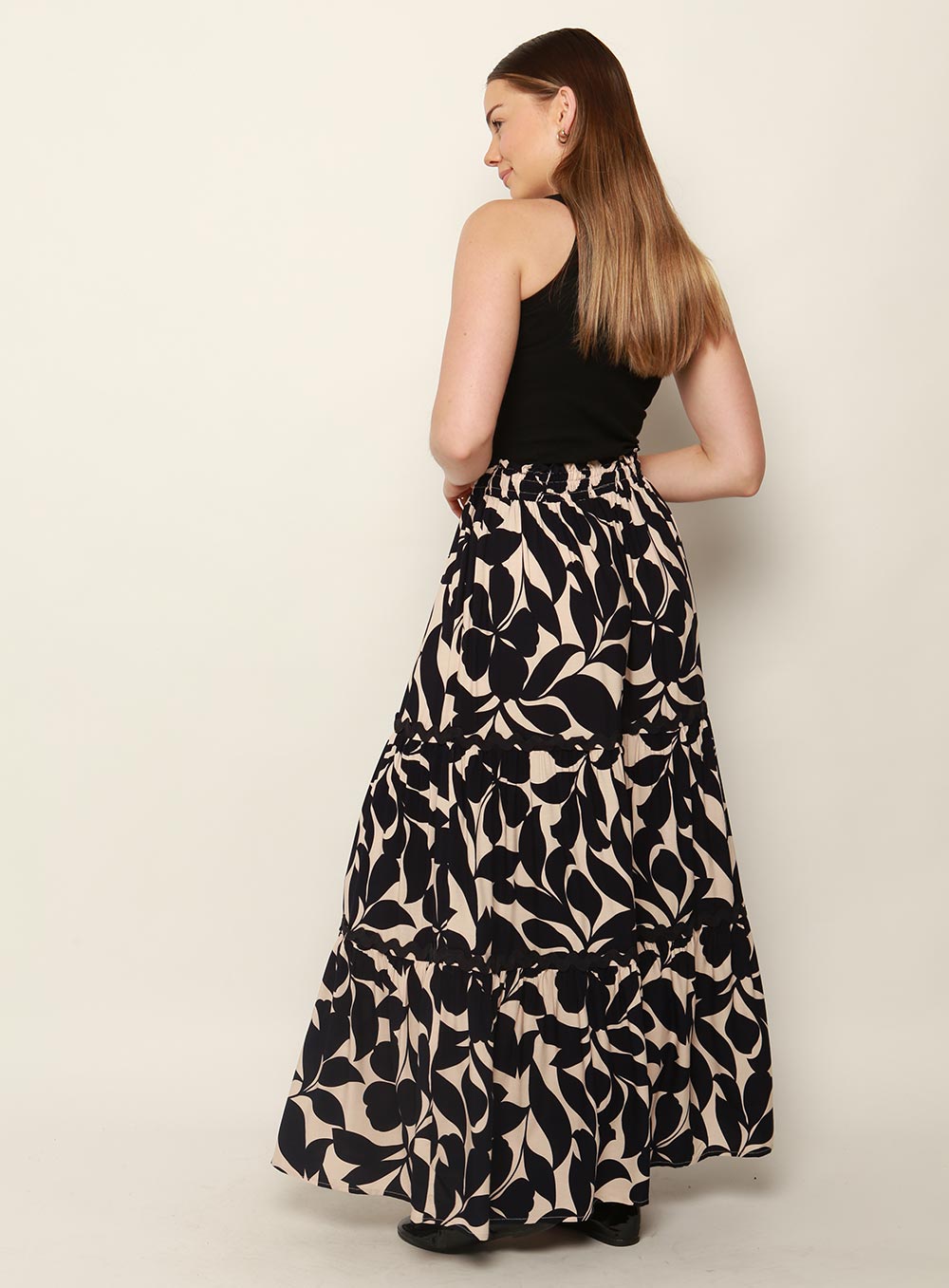 Heaven Tiered Maxi Skirt-NAVY