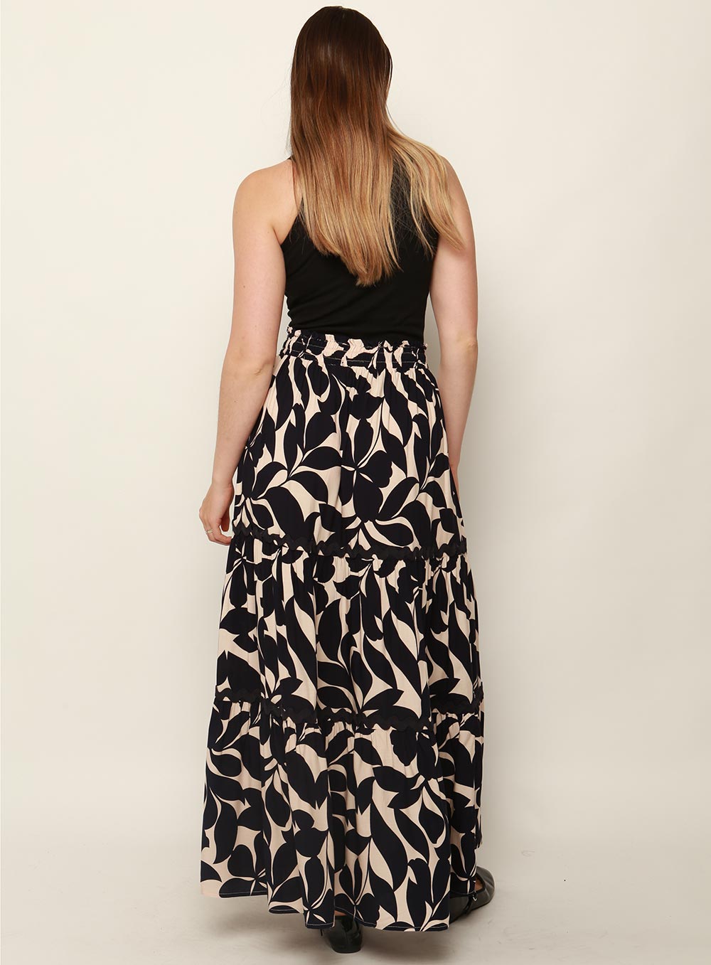 Heaven Tiered Maxi Skirt-NAVY