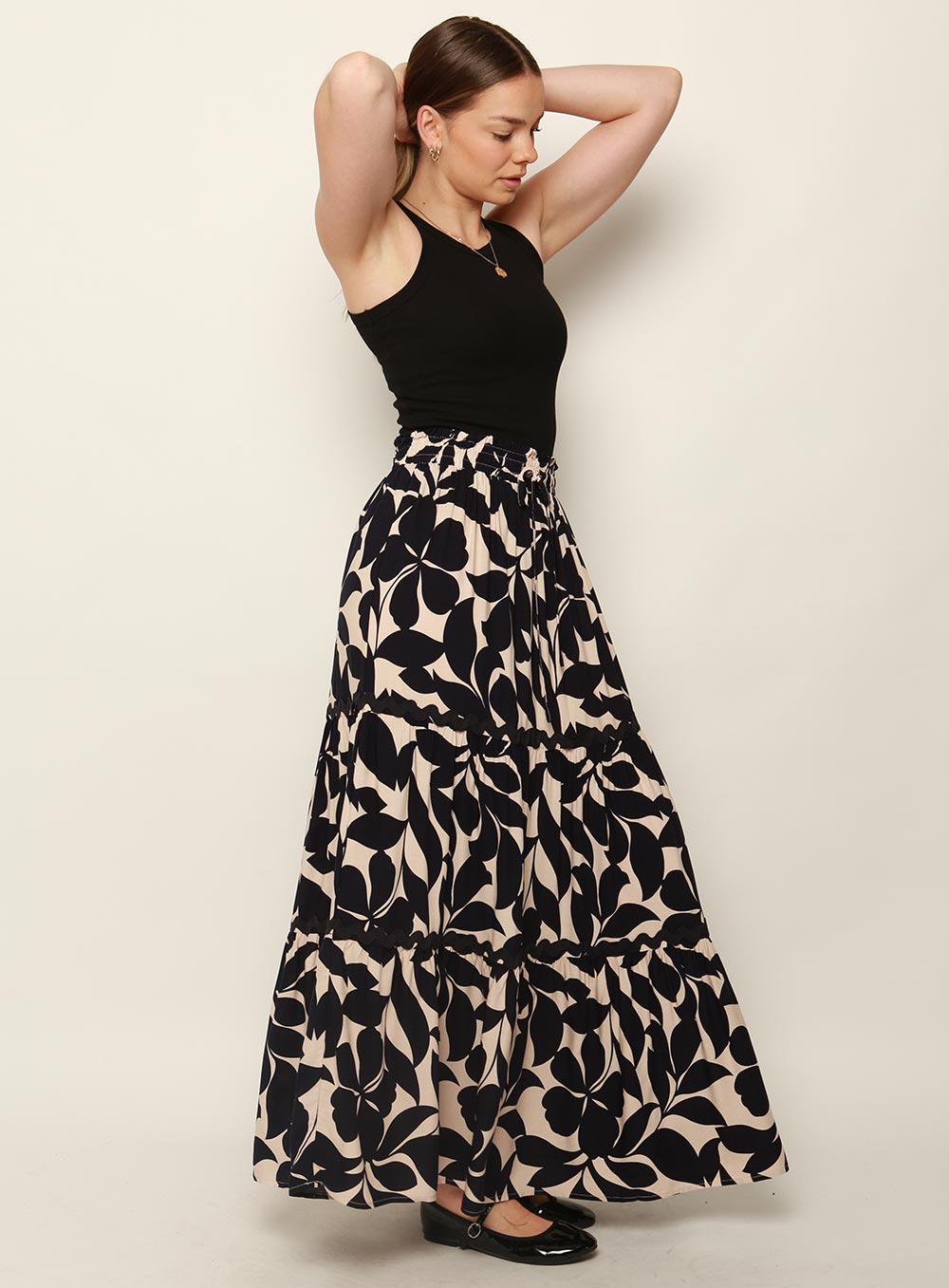 Heaven Tiered Maxi Skirt-NAVY